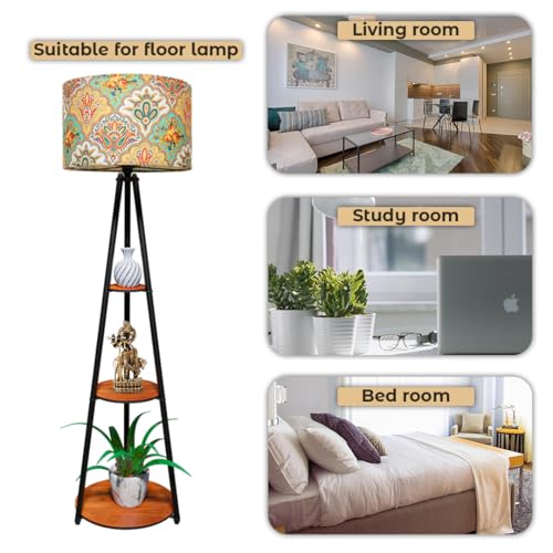Image of Rellon Floor Lamp with 3 Storage Shelves, Metal FloorLamp for Living Room Standing Home Decoration FloorLamp Shade Reading for,Office,Kitchen,Bedroom (A4)