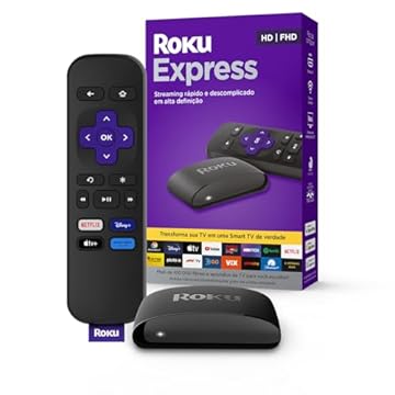 Roku Express | Dispositivo de streaming para TV HD/Full HD compatível com Alexa, Siri e Google. Inclui Cabo HDMI Premium