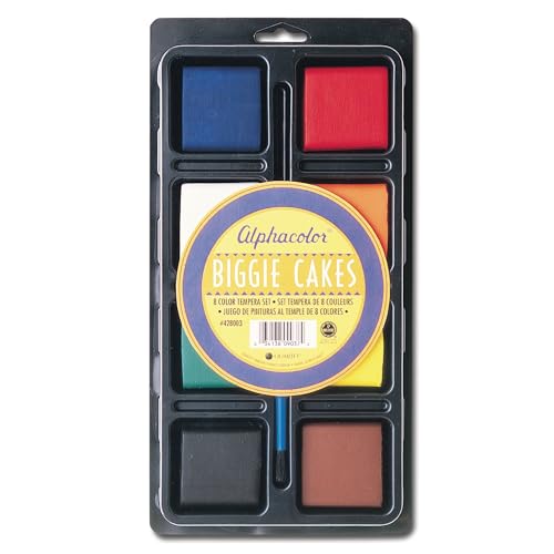 Derwent Alphacolor Concentrated Tempera Biggie Paint Cake Tray Set, 2 x 2.5 x 0.5 Inches, Multi-Colored, 8 Colors per Pack (428003)