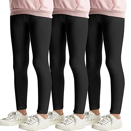 L&K-II 3er Pack Bambini Leggings Basic Uni Colour Ragazze Leggings Fitness Pantaloni Cotone 2708 Nero 134