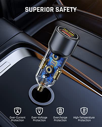Fanttik USB C Car Charger, 38W Dual Port Fast Charging Car Adapter with PD3.0 QC3.0 Compatible with iPhone 14/14 Pro/13 Pro/13 Pro Max, Samsung Galaxy S20/10/S9, iPad Mini/iPad Air and More