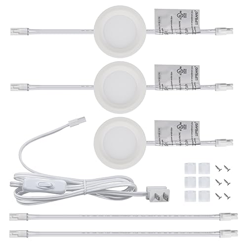 LUMILAND Wired LED Puck Lights (2.7Wx3) Plug-in Lighting Warm White, LED Cabinet Light for Kitchen Can Be Surface Mount or Recess Mount, White by LUMILAND - Image 2