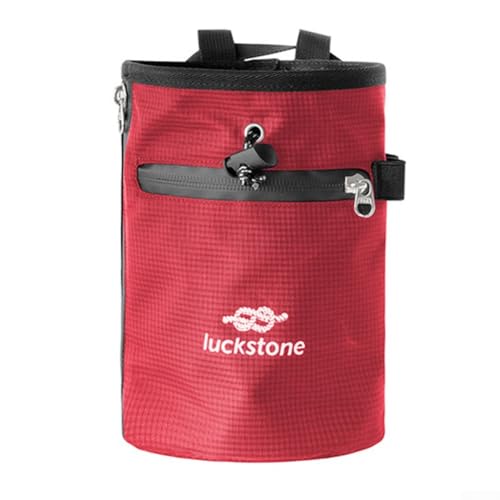 Drawstring Climbing Chalk Bag for Rock Climbing, Bouldering & Gymnastics — 420D Nylon Dry Hand Chalk Bucket with Anti-Slip Base, 7.5x5.1x5. in, Black(Red)