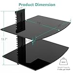 WALI Floating TV Shelf, 2 Tier Glass Projector Shelf for DVD Players, Routers, Game Consoles, Cable Boxes, Living Room Decor, Wall Mount Shelves Hold Up to 17.6lbs (CS202B), 2-Shelf, Black - Image 3