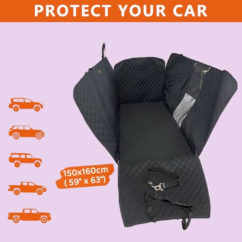 Image of Premium Dog Car Seat Cover for Back Seat - Waterproof, Scratchproof, Quilted Hammock with Mesh Window & Side Flaps - Universal Fit for SUVs & Sedans (Large, Black)