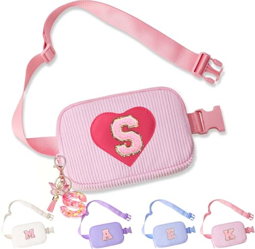 Image of Birthday Gifts for Teenager Girls Kids - Personalized Belt Bag for Girls Women Fashion Waist Packs Trendy Travel Fanny Pack Crossbody Bags with with Initial Letter Patch Cute Stuff S