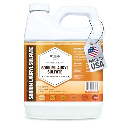 33RD PARALLEL SOAP CO. Sodium Lauryl Sulfate (SLS) Liquid (16oz) | Powerful Foaming Cleanser & Emulsifier for Shampoos Body Wash Soaps Detergents & Household Cleaning Products | 16 OUNCES