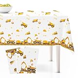 Lknnxs 3 Pack Construction Party Tablecloths for Kids, 54' x 108' Plastic Table Covers with Digger Truck Design, Boys Birthday Decorations, Construction Theme Party Supplies