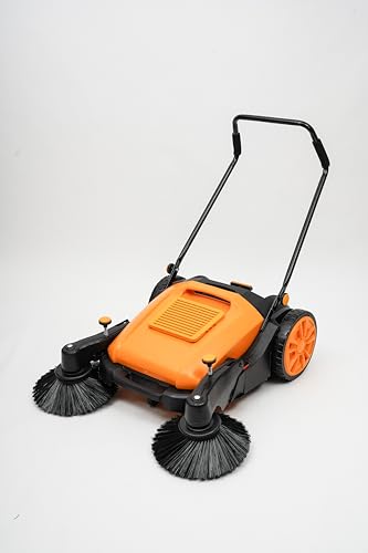 Eleeferri Outdoor Hand Push Floor Sweeper Broom 41.34inch Cleaning Width Adjustable Lightweight Cleaning Tool Dust Collector with 14.53gal Dustbin, Black, Yellow