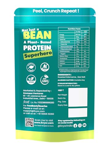 Image of Livyor Crunch Roasted Edamame Beans - 150g | Salted Original Flavour | Roasted not fried | Plant based healthy snack | High Protein Snack | Gluten Free | Vegan | High In fibre