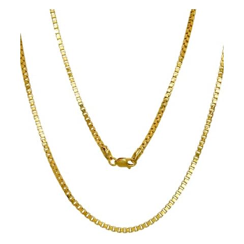 JEWELHEART 14K Real Gold Box Chain - 1mm Diamond Cut Yellow Gold Link Chain Necklace For Men - Dainty Gold Pendant Necklace For Women with Lobster Clasp 24" Cover