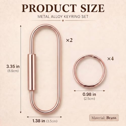 Image of WILLBOND Brass Carabiner Key Ring Locking Screw Carabiner Clips | Round Key Rings, Brass Keychain Kit, Handbags Purse Bag Charm, Universal for Men and Women, 2 Shape