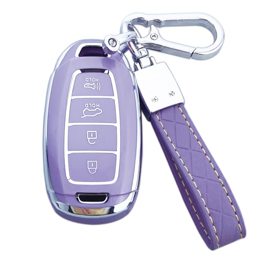 ShuDay Key Fob Cover Case Compatible with Hyundai Palisade Elantra Kona Accent Azera Veloster Car Accessories (Purple 4-button)