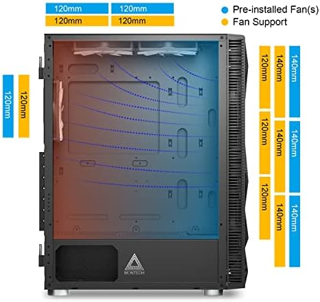MONTECH X3 메시 하이 에어플로우 ATX 미드타워 PC 케이스, 고정 RGB 팬 6개, 블랙 — 사진 6