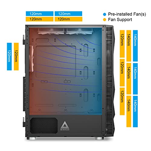 Montech X3 Mesh, 6 Fans - 3X 140mm & 3X 120mm Fixed RGB Lighting Fans, ATX Mid-Tower PC Gaming Case, USB3.0, Door Open Tempered Glass Side Panel, High Airflow, Black by Montech - Image 6