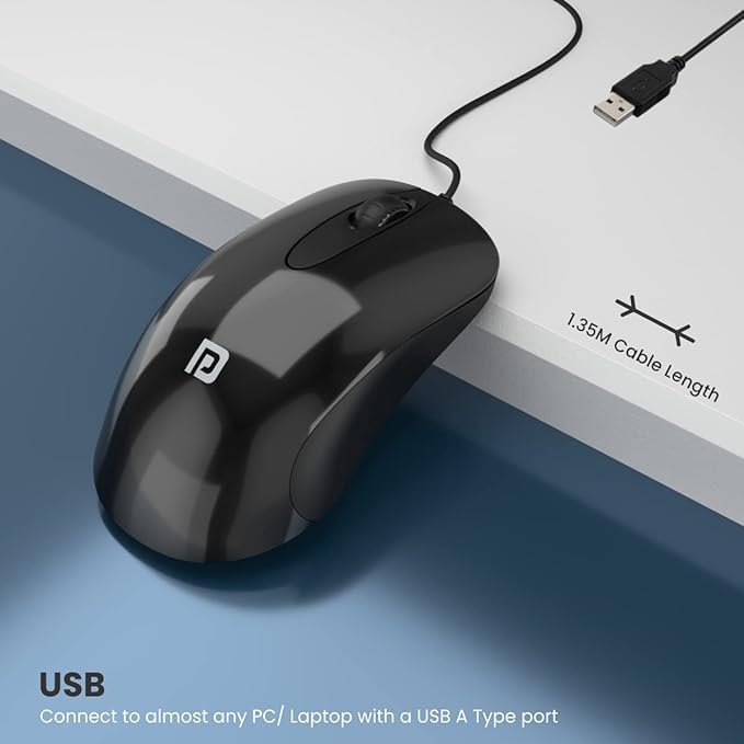 Image of Portronics Toad 26 Wired Optical Mouse with 1500 DPI, Optical Orientation, Click Wheel, 1.35M Cable Length(Black)(Pack of60)