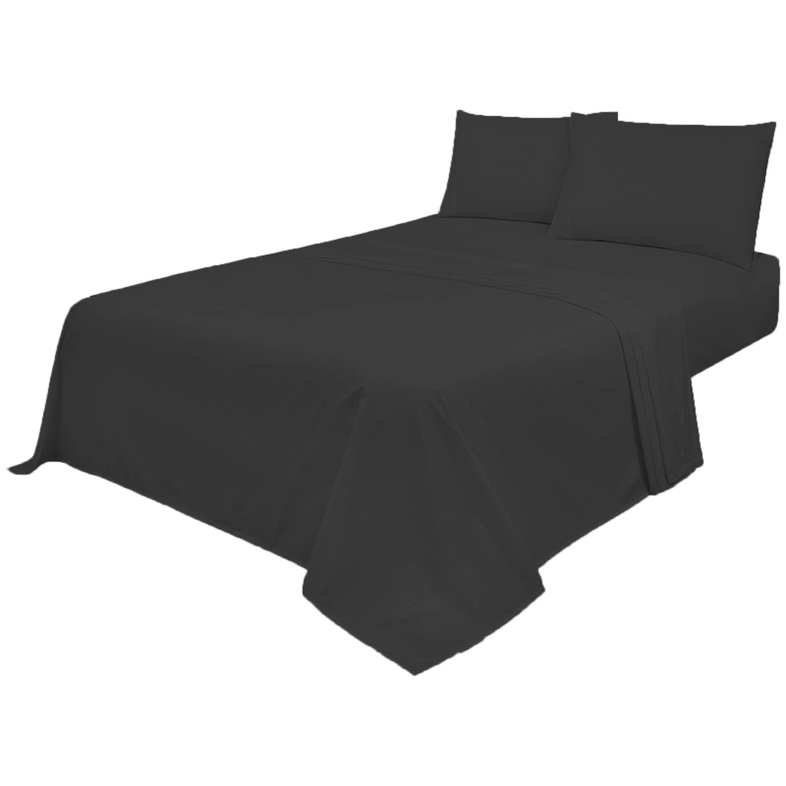 Voice7 Non Iron Black 4pc Sheets Set (Fitted Sheet + Flat Sheet + Pillow Cases Pair) Percale Super Poly Cotton Bedding Sets (Black, Double) — image 1