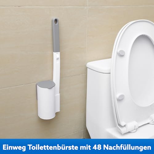 wlich Einweg Toilettenbürste, Klobürste mit 48 Stück Reiniger Nachfüllungen und Wandhalterung, WC Bürste mit Reinigungsmittel Disposable Toilet Brush für Badezimmer Hygienische Reinigung