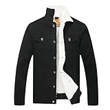 BULUWIE Men's Casual Classic Denim Jacket Slim Fit Fashion Jean Coat, Men's Sherpa Fleece Lined Denim Jacket Warm Winter Trucker Jacket Cowboy Jean Jacket, Black D5602, XL
