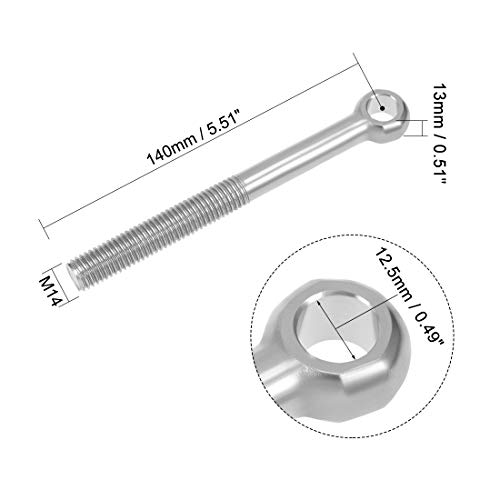 Image of uxcell M14 x 140mm Machinery Shoulder Swing Lifting Eye Bolt 304 Stainless Steel Metric Thread 2pcs