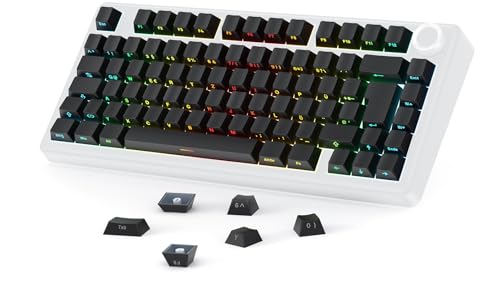 OMOTON Deutsches Tastenkappen Cherry Profil 127 Tasten PBT Sideprinte Tastenkappen für 61/68/84/87/96/108 MX Switches ANSI/ISO Layout Mechanische Tastaturen - Schwarz