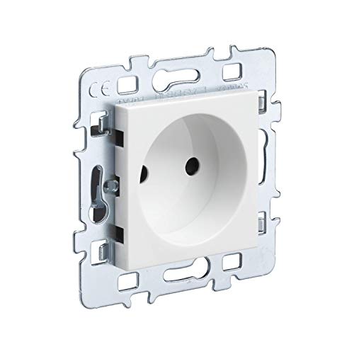 DEBFLEX 742927 electriques Standard Interrupteur va et Vient sans Fil Murale Casual-Mécanisme Prise 2P + Cache Blanc + Support Métal