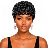 Vectronn Pixie Cut Wig Human Hair For Black Women 100% Real Glueless Human Hair Wig Natural Black Curly Human Hair Pixie Cut Wig