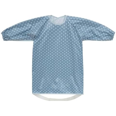 Little Dimsum Baby Toddler Weaning Bib Coverall, Attaches to High chair, Waterproof Long Sleeve Feeding Smock Apron, Easy to Clean for Eating 6-36 Months（Blue-star） Cover