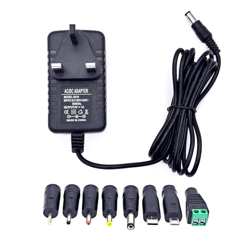 JZK 5V 1A DC Power Supply Adapter, AC 100-240V to DC 5 Volt 1 Amp 1000mA Power Adapter Converter Transformer with 8 Connector DC Plug for 5V LED strip lights, Router, Audio/Video