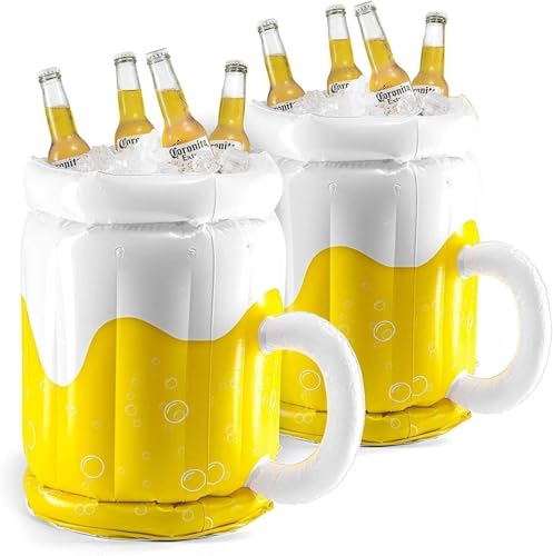 Top Race Large 17.5' Inflatable Cooler - Pack of 2 Beer Mug Floating Cooler for Pool Parties and Summer Gatherings - Durable Drink Chiller and Bachelor Party Decorations