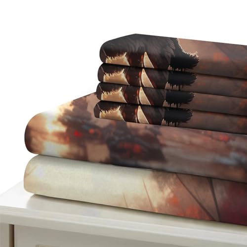 Taie d'oreiller et housse de couette loup anti-plis en microfibre