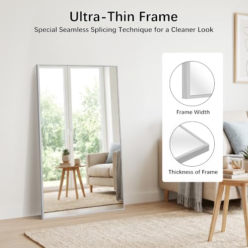 Image of DESBING 30 inch x 55 inch Bathroom Mirror, Silver Metal Frame Wall Mirror