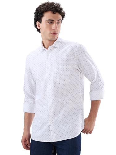Image of Colorplus Men Regular Fit Print Pattern Pure Cotton Plain Collar Full Sleeve Casual Shirt