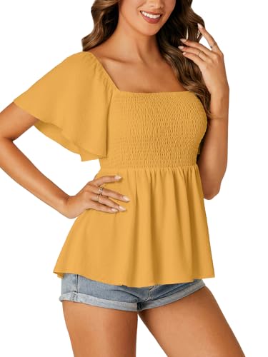 Image of LYANER Women's Square Neck Cute Peplum Top