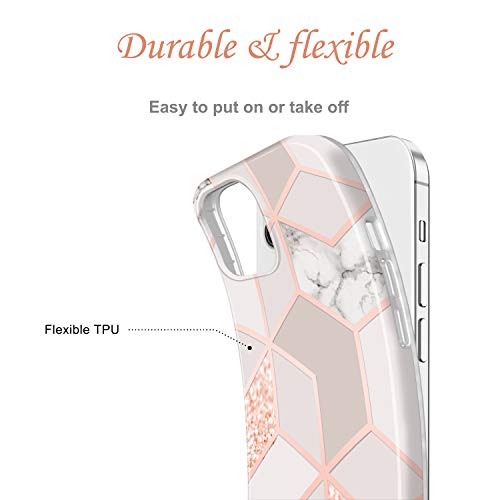Jaholan Bling Glitter Sparkle Case Compatible With Iphone 12 And Iphone 12 Pro Marble Design Clear Bumper Tpu Soft Rubber Silicone Cover Phone Case 6.1 Inch Rose Gold #TOP3