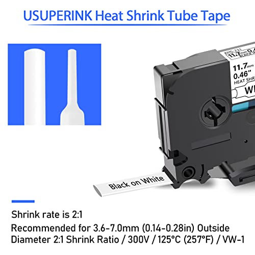 Image of USUPERINK 2 Pack Compatible for Brother Ptouch HSe-231 HSe231 HS-231 HS231 0.46'' 11.7mm Black on White Heat Shrink Tube Label Tape use in PT-D210 PT-D400 PT-E300 PT-E500 PT-P750WVP Label Maker