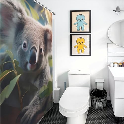 Rideau de douche koala de qualité supérieure en tissu polyester imperméable lavable avec 12 œillets