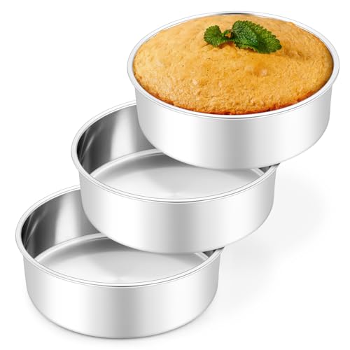 Leonyo 6 Inch Round Cake Pans Set of 3, Stainless Steel Round Layer Cake Baking Pans, Metal Baking...
