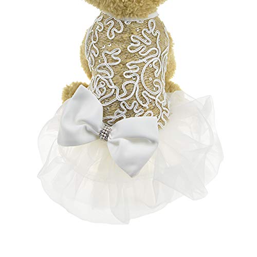 Hollow Dog Wedding Dress Tutu Skirt Luxury Lace Pearl Bow Christmas Dress Costume For Small Dog Pet Apparel (M, White) #TOP2