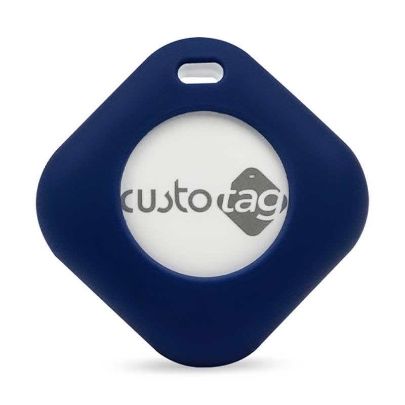 CustoTag Item Finder for iOS | Compatible with Find My | Loud 90dB Alert | Item Sharing | 1 Year Battery | Free Case | Locate Keys, Luggage, Pets, Valuables | No SIM Needed (Navy Blue)
