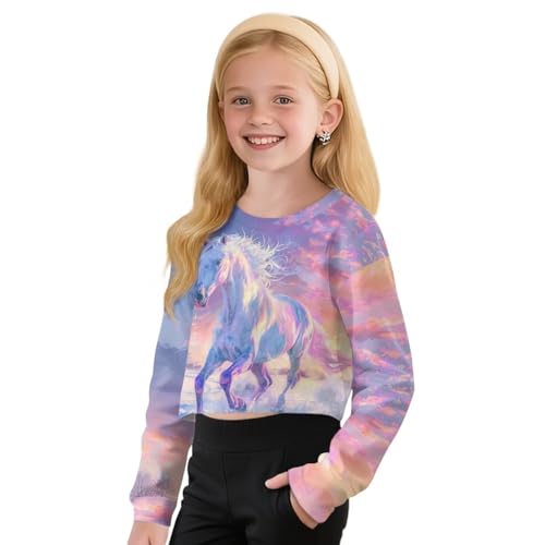 Girls' Long Sleeve Crop Tops Trendy Graphic Tee Shirts Casual Pullover Sweatshirt Crewneck Fall Winter Clothes