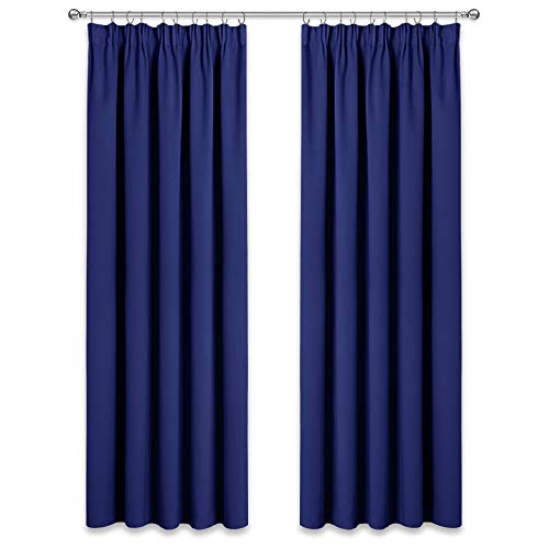 PONY DANCE Cortinas Opacas Azules Marino - Cortinas Drapeados Fruncidos para Dormitorio Infantil Bebe Niños/Decoración Casa Separador Ambientes Habitacion Juvenil, 2 Uds, 140 x 245 cm (An x L)