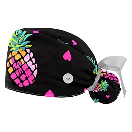 Chapeaux bouffants JDEZ à motif d'ananas réglables pour le travail - Lot de 2