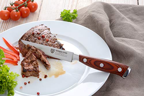 GRÄWE Steakbestekset, 2 steakmessen met scherp lemmet van Duits speciaal staal (Duits staal) en handvat van hardhout, steakbestek in zwarte geschenkdoos - Image 6