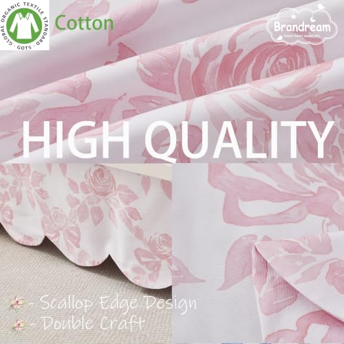 Image of Brandream Scallop Edge Organic Cotton Crib Skirt, Baby Girl Crib Skirt Toddler Bedskirt Farmhouse Chic Cottagecore Nursery Bed Skirt Fit Standard Cribs and Toddler Beds, 52 inchL x 28 inchW with 16-inch Drop