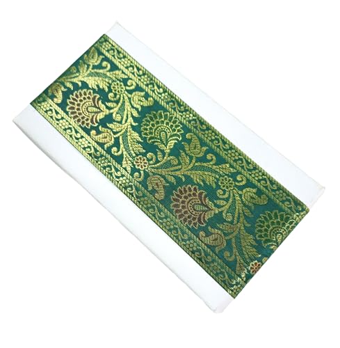 Image of Brocade Ethnic Work 9 Meter Laces and Borders Material for Dresses, Sarees, Lehenga, Suits, Blouses, Dupatta, chunri and Crafts (Emerald Green)