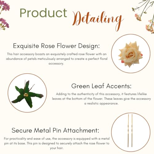 Image of Hair Flare Artificial Plastic & Metal Rose Flower with An Abundance of Petals Design Hairpin /Hair Clip /Judabun | Bridal Hair Accessories, Wedding, Festival for Women & Girls - 2700, Set of 2