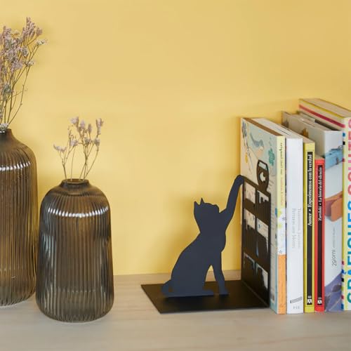 Miniatura 3 de Balvi Sujetalibros Fishing Cat Color Negro Sujetalibros Decorativo Con Figura De Gato, Libreria Y Pez