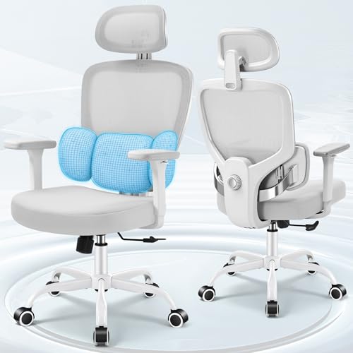 Image of Ergonomic Office Desk Chair, High Back Breathable Mesh Computer Chair, 3D Lumbar Support, 2D Headrest & 3D Armrests, 300lbs Heavy Duty Task Chair for Home Office Work Gaming, Gray