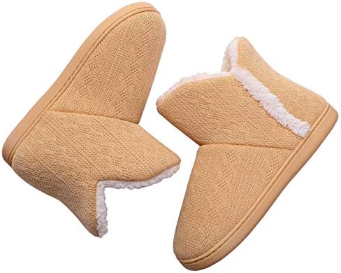 Vonluxe Women's Comfort Knit Bootie Slipper Fuzzy Memory Foam House Slippers Plush Lining Slip-on Shoes With Indoor Outdoor Sole Yellow11-12 | Image 5